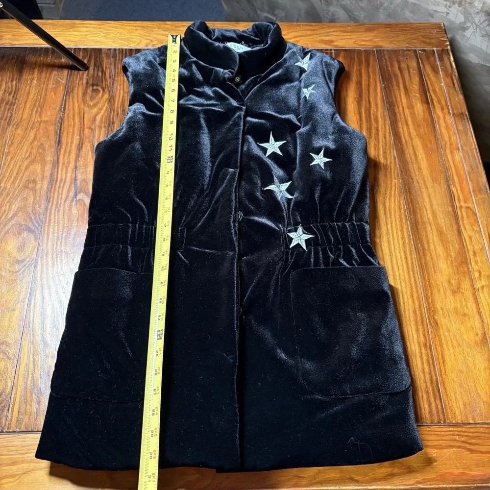 Seven Lab NYC Black Velvet Star Long Vest Woolmark Russia Sz M Fun Art Unique